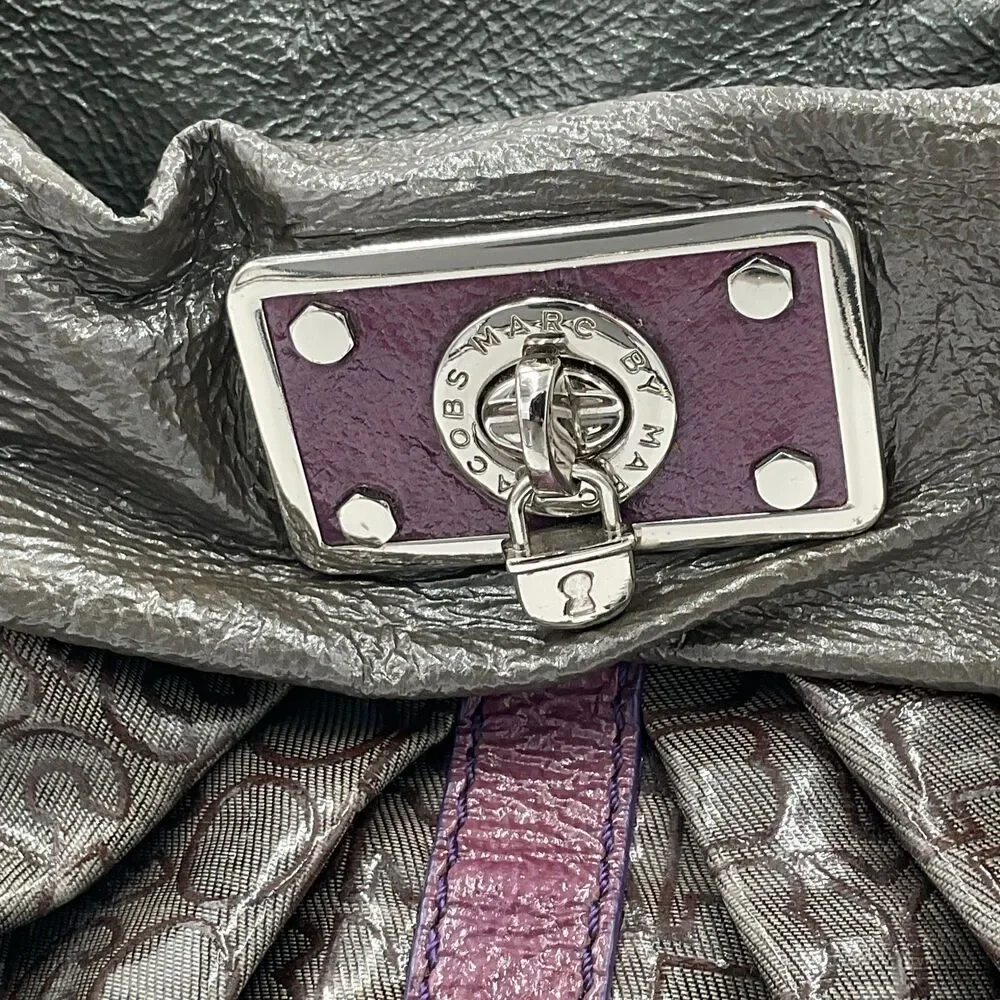 Marc By Marc Jacobs Large Patent Leather Handbag‎ Shoulder Bag Hobo Grey Purple